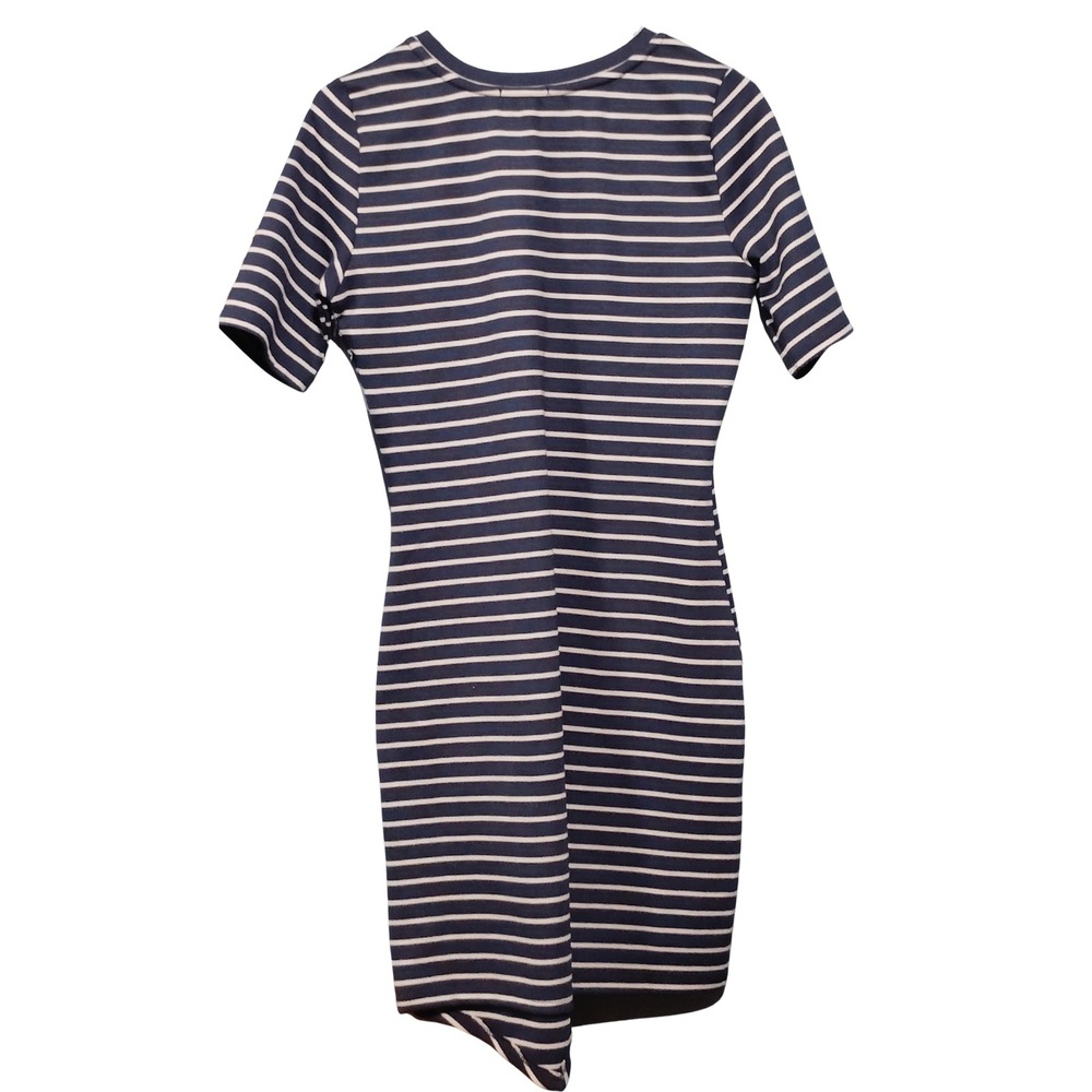 IRIS Navy White Striped Asymmetrical Hem Short Sleeve T-Shirt Dress Size XL - Picture 2 of 10